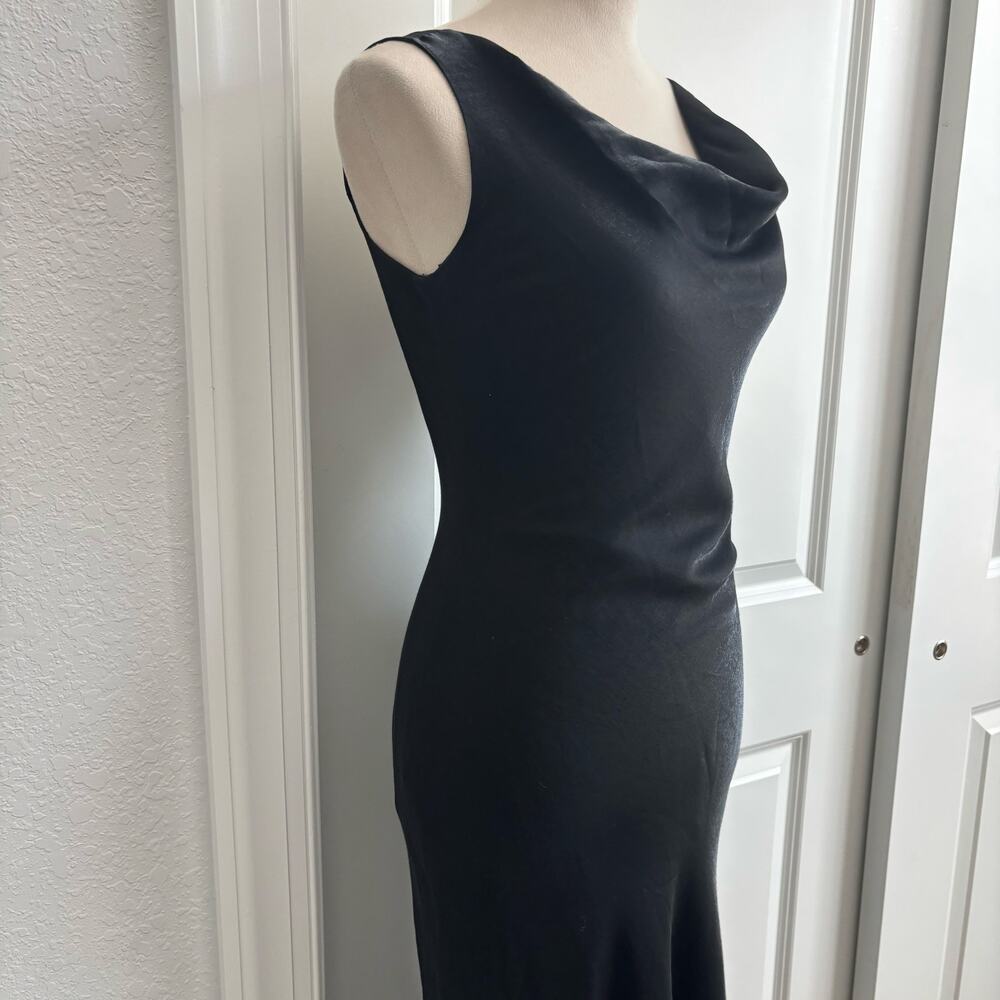 Vintage 90s Black Cowl Neck Maxi Dress Size 6 Fits XS Satin Liquid Silk Look - Picture 4 of 16